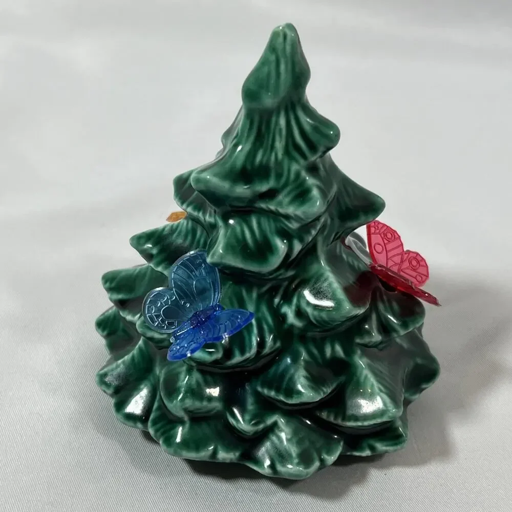 Vintage Mini Small Ceramic Tree Top Green Light Bulb Holes 4” Butterfly